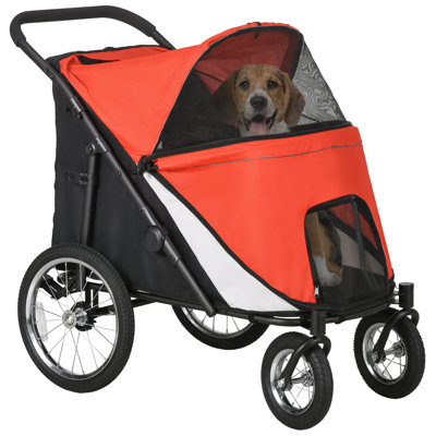 Dog Stroller For Medium And Large Dogs And Cats, Easy Fold Pet Stroller With Washable Cushion, Storage Bags, Safety Leash For Outdoor Travel -  Pawhut, D00-197V00RD