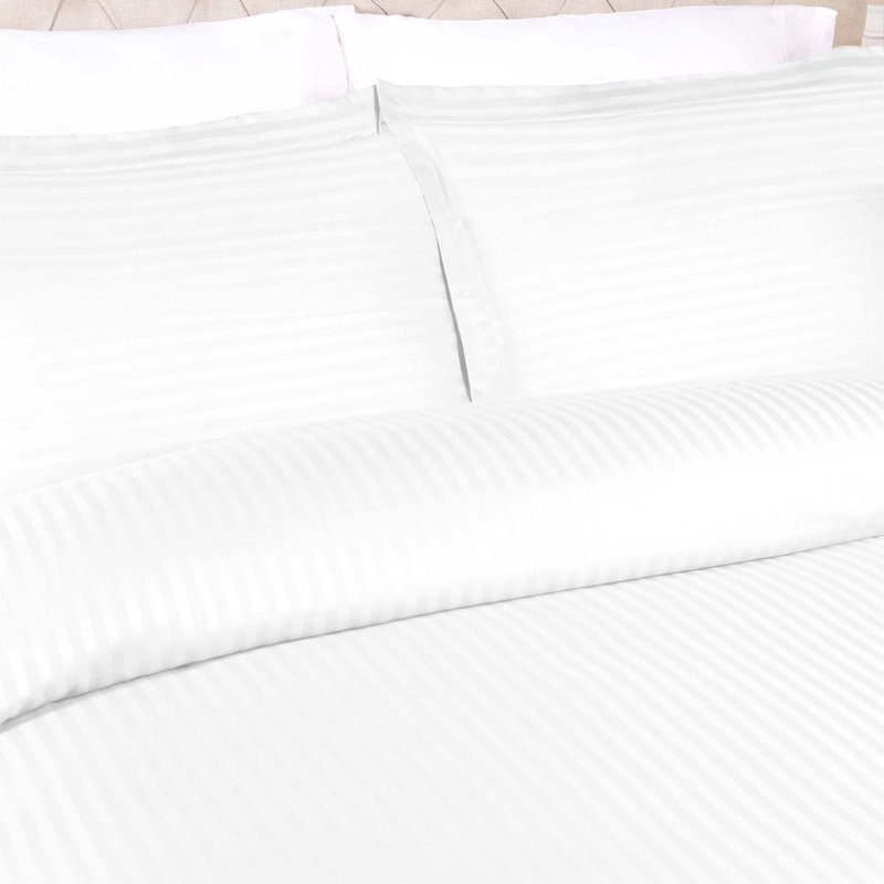 100% Egyptian Cotton Traditional Sateen Striped Luxor Treasures Duvet Cover Set, Twin + 1 Sham, White