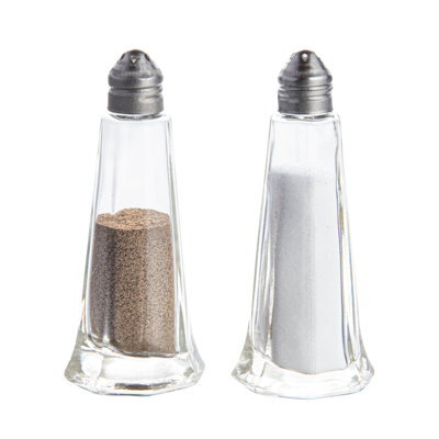 Restaurantware-Chef 101 1 Ounce Salt And Pepper Shakers, 1 Clear Finish Salt And Pepper Set - FDA-Approved, Dishwashable, Clear Glass Unique Shakers, Refillable, Chrome-Plated Screws