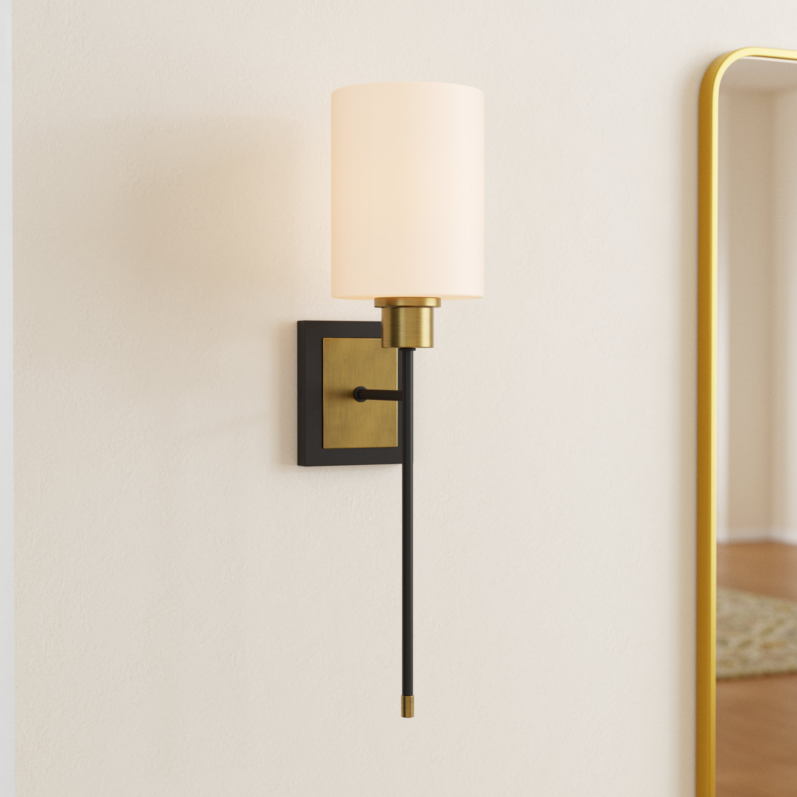 Single Light Sconce, Black/Brass