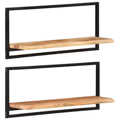 Raekwon 2 Piece Acacia Solid Wood Floating Shelf with Live Edge