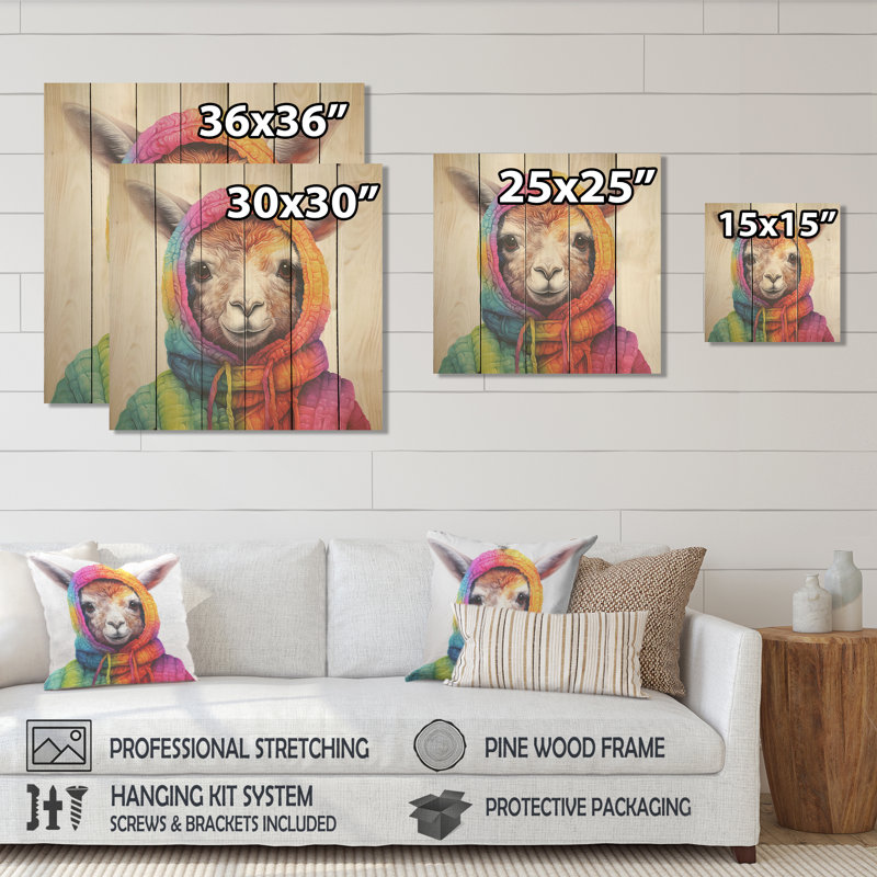 Merveilles colorées de lama - Animal lama sur bois, H 36 po x l 36 po