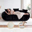 Canapé 75,49 po en fausse fourrure noire à 2 places en forme de pétale, canapé fleuri contemporain rembourré avec 3 coussins décoratifs pour le salon-133435640