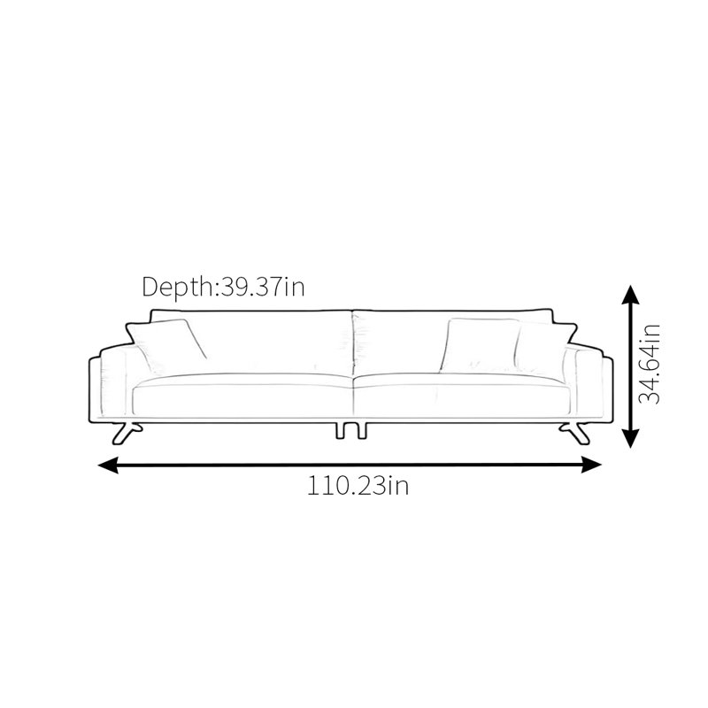Modern Simple Black In line Sofa, 34.64" H x 110.23" W x 39.37" D, 3