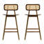 Intérieur, noyer teinté, bois d'hévéa, tabouret de bar, de 2, siège incurvé ergonomique confortable, tissé, convient aux intérieurs modernes 2 intérieurs avec finition ombrée, structure en bois d'hévéa, dossier en bois massif