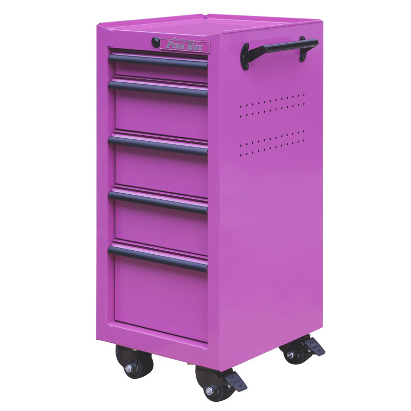 Pink Heavy-Duty Steel Rolling Tool Cabinet with 5 Drawers