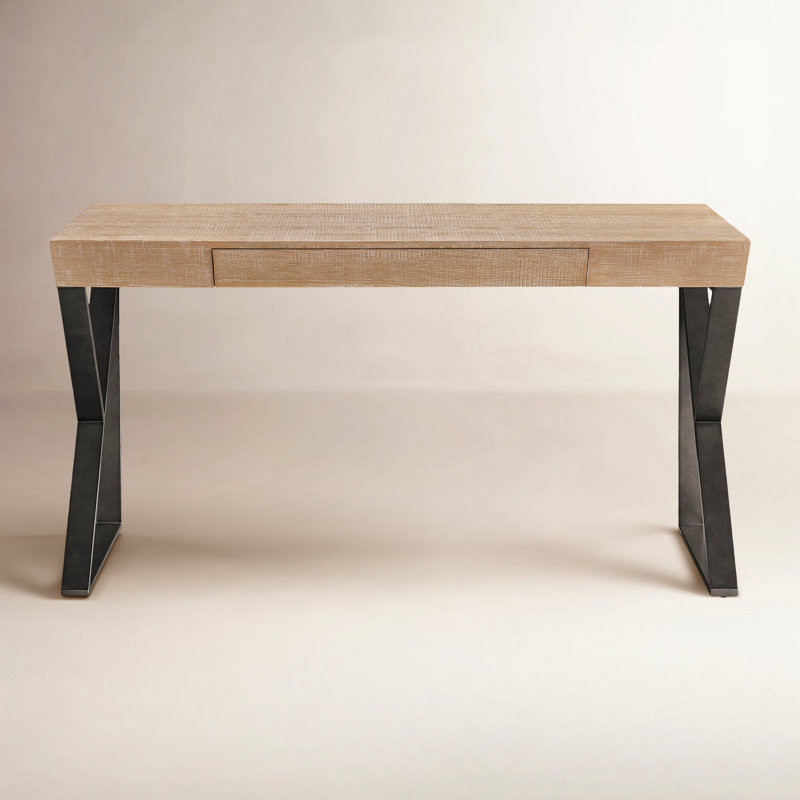 Bilbrook Metal Base Writing Desk, Rustic Natural Oak