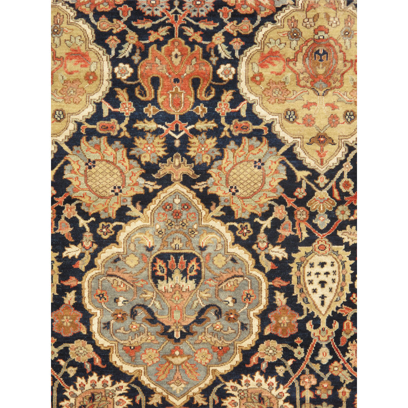 Kerman Wool Navy Wool Area Rug, Rectangle 9' x 12'