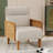 Upholstered Accent Chair With Rattan Arms And Solid Wood Legs-1886213425