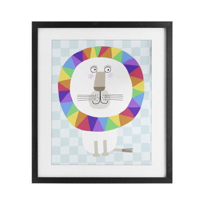«Rainbow Geometric Lion», reproduction sous verre encadrée, design par Carla Daly