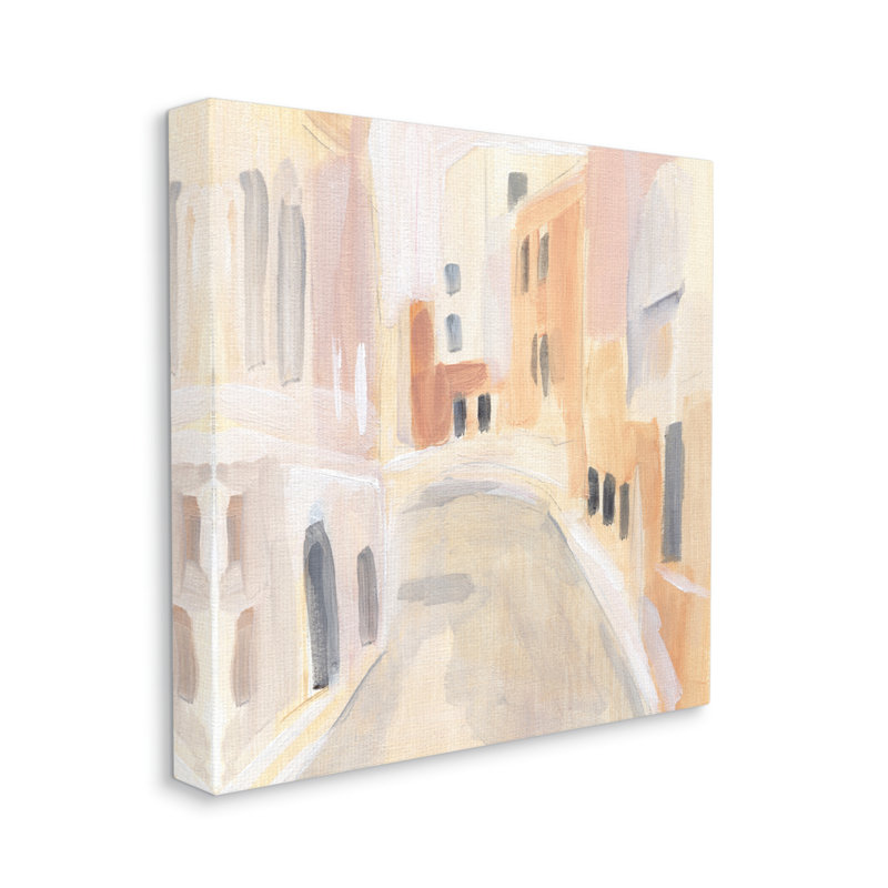 «Soft City Pathway Delicate Coastal European Buildings» par Annie Warren, peinture sur toile, Toile tendue, H 17 po x l 17 po