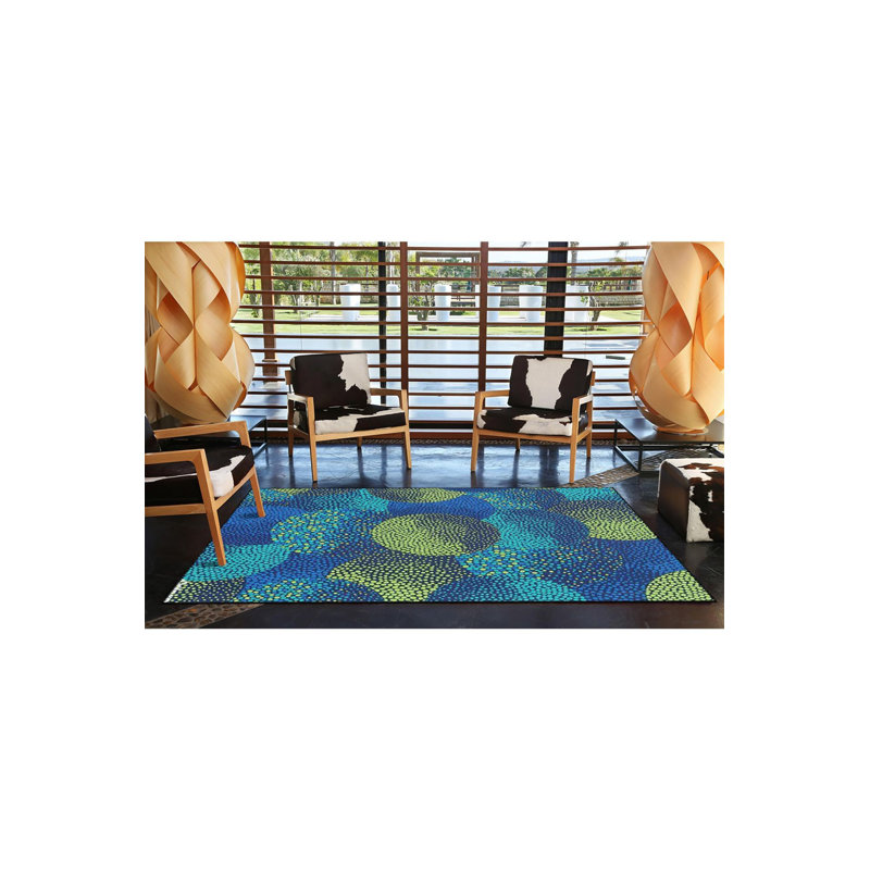 Tapis lavable décoratif à pois tissé bleu et vert, Tapis de couloir 2 pi 6 po x 9 pi 10 po inclus