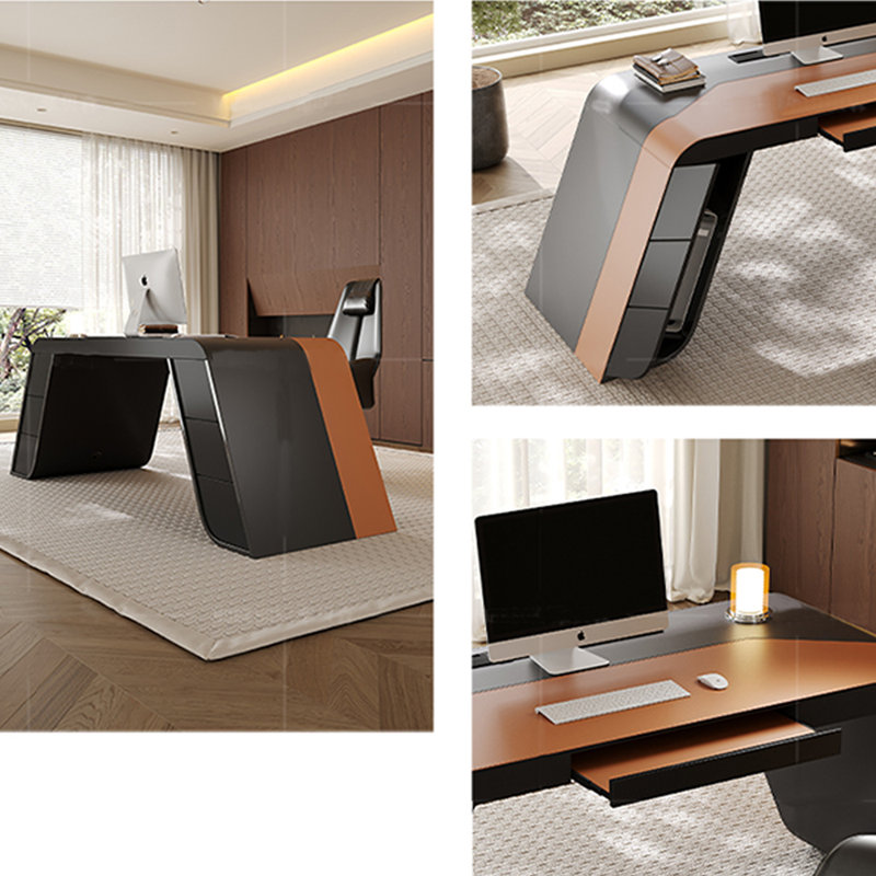 Multi-Layer Solid Wood with Saddle Leather Desk