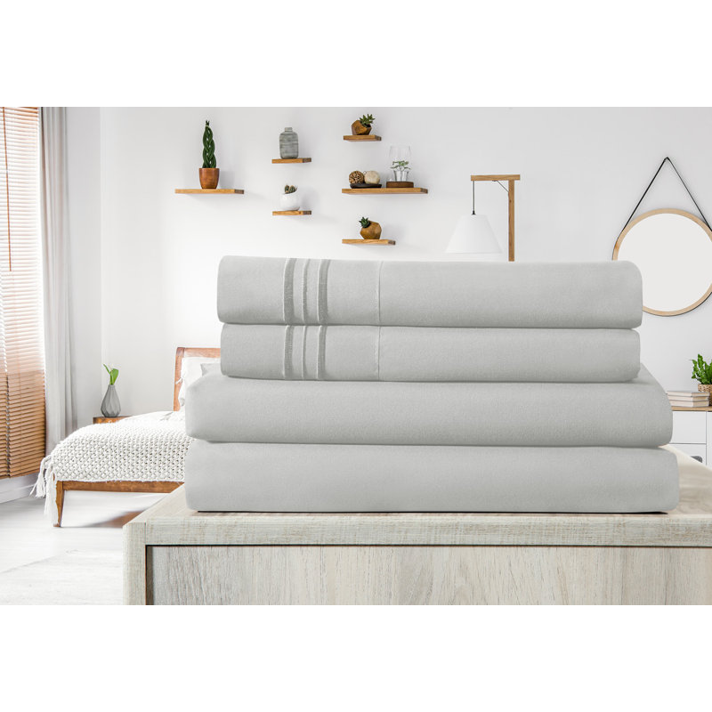 Ensemble de draps en micro-fibre, Gris clair, Ensemble de draps pour lit double + drap-housse + 
