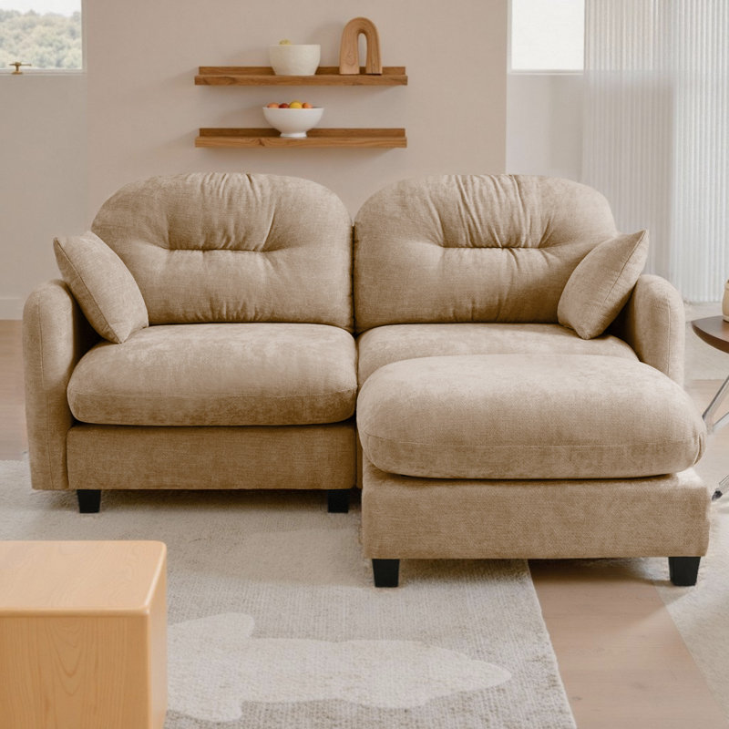 Canapé modulaire en L avec repose-pieds Chenille, Chenille chameau