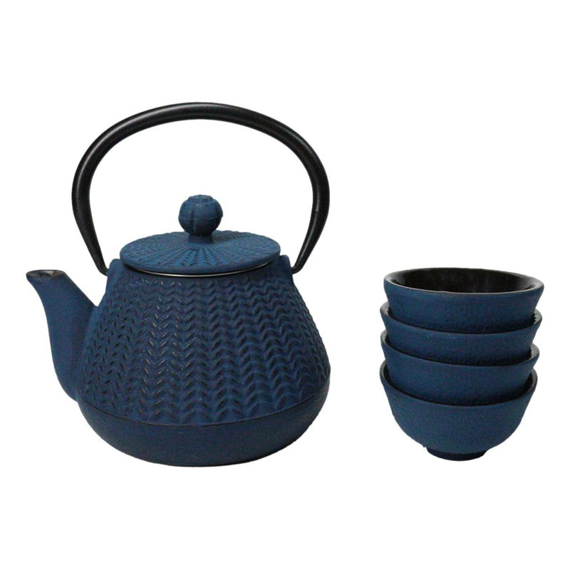 Petite théière en fonte 10 oz avec 4 petites tasses à thé Royal Blue