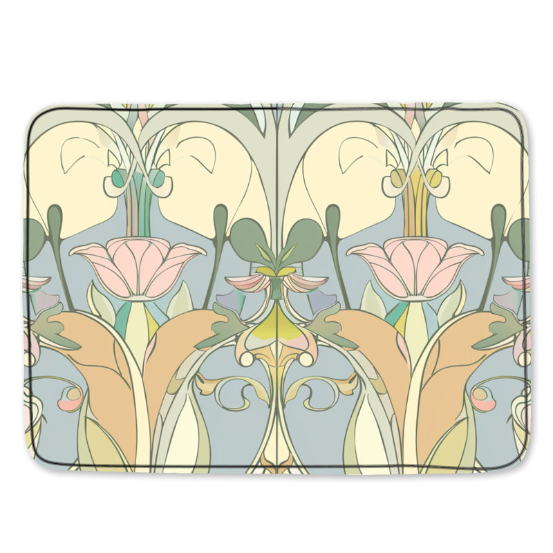 Tapis de bain Art Nouveau, Simple - L 17 po x l 24 po, Green Floral Geometric