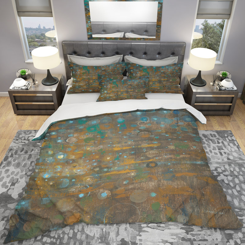 Blue and Bronze Dots on Glass IV - Ensemble de housse de couette Cabin & Lodge - Microfibre de polyester