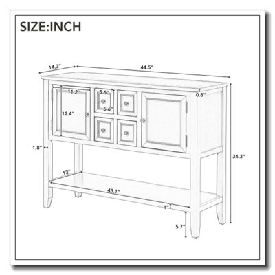 Console de rangement rétro avec quatre petits tiroirs et une tablette inférieure