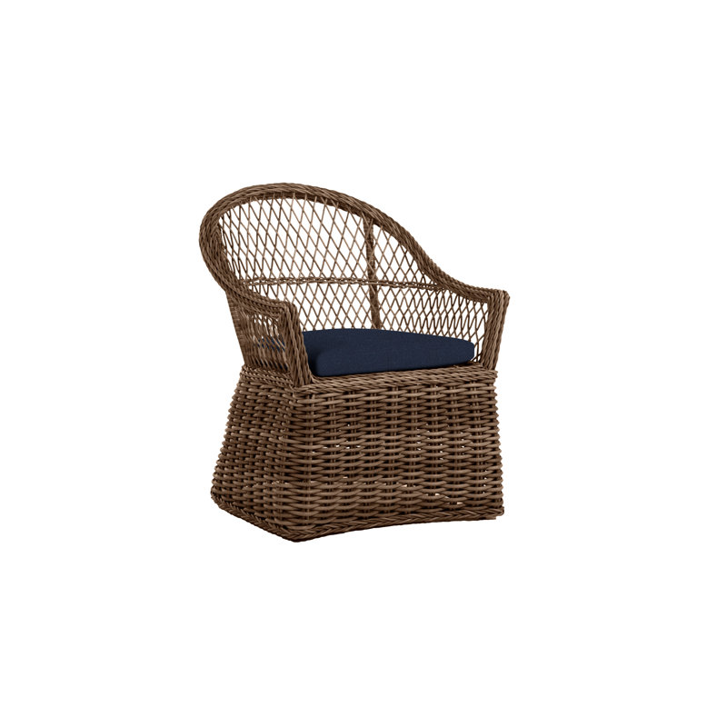 Fauteuil d'extérieur en résine tressée Soho N-Dura, Pas de soudure, Raphia, Indigo Intermix