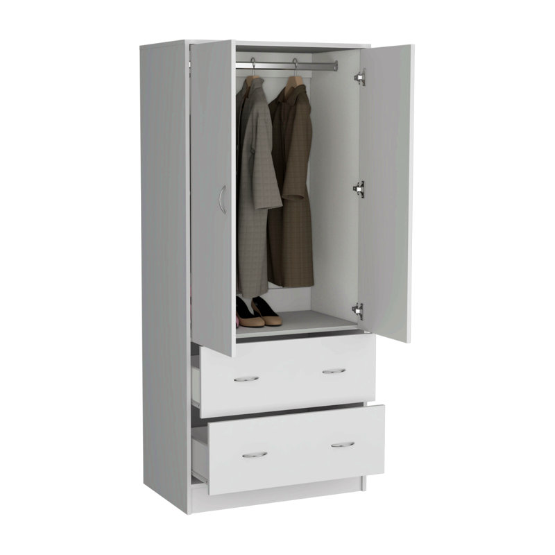 Armoire 2 portes 2 tiroirs pour la maison, Blanc