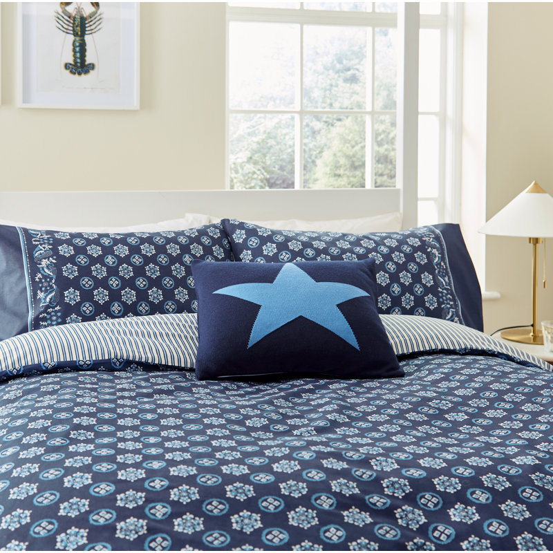 Tobay Cobalt Cotton Duvet Cover Set, Super King Duvet Cover + 2 Pillowcases