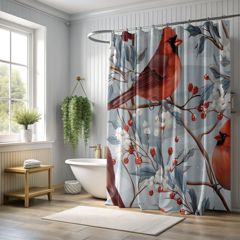 Snowy Cardinals - Premium Shower Curtain, 74"H x 71"W