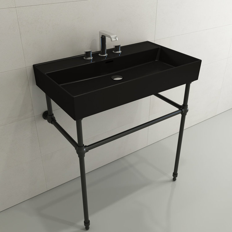 Milano 31.69'' L Bathroom Sink, Matte Black, 8" Widespread