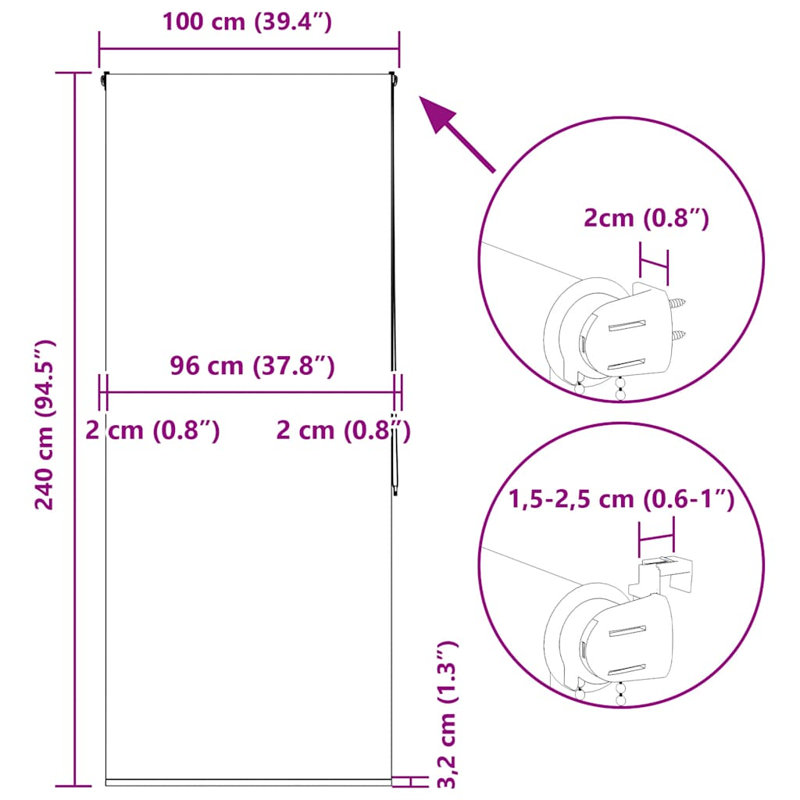 Room Darkening Roller Blind, 100cmW x 240cmL