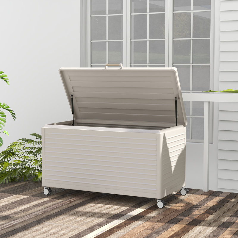 Latte Metal 134 Gallon Outdoor Deck Box with Wheels