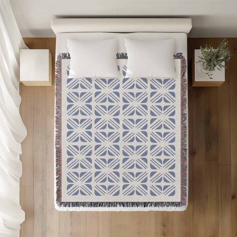 Couverture abstraite 100% coton, 60" x 60" – Throw, Navy Blue