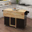 Îlot de cuisine avec support à épices, porte-serviettes et plateau de table en bois massif extensible-772912061