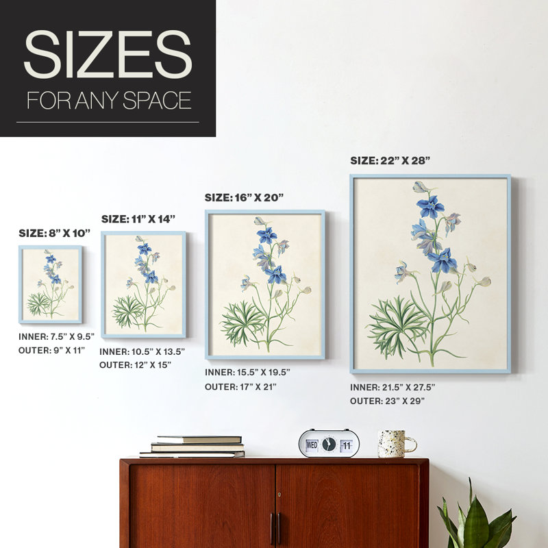 Fleurs des saisons II, reproduction encadrée - bois massif, Bleu, H 10 po x l 8 po