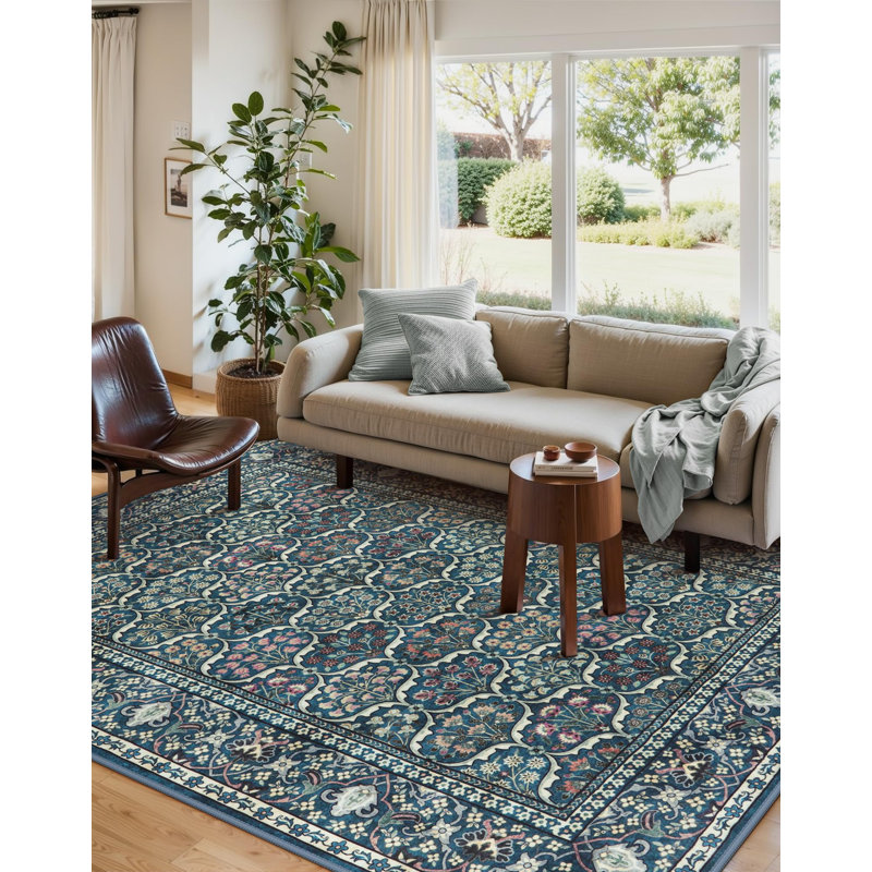 Tapis court en cachemire à fleurs et plantes pour le salon, Rectangle 22 pi 10 po x 15 pi 3 po