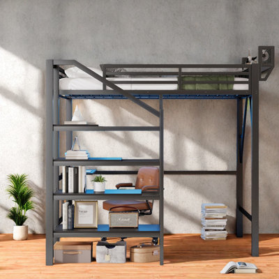 Space Saving Beds, Full Metal Loft With Storage Desk, Modern Home Style