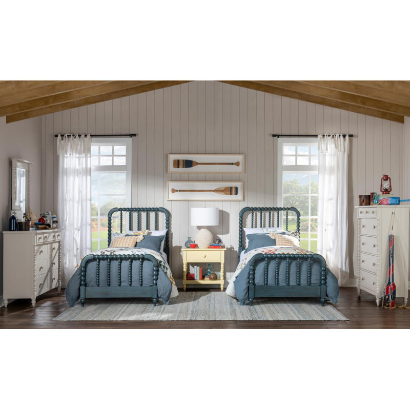 Commode 5 tiroirs Palmea Jenny Lind, Tissu de voile Blanc