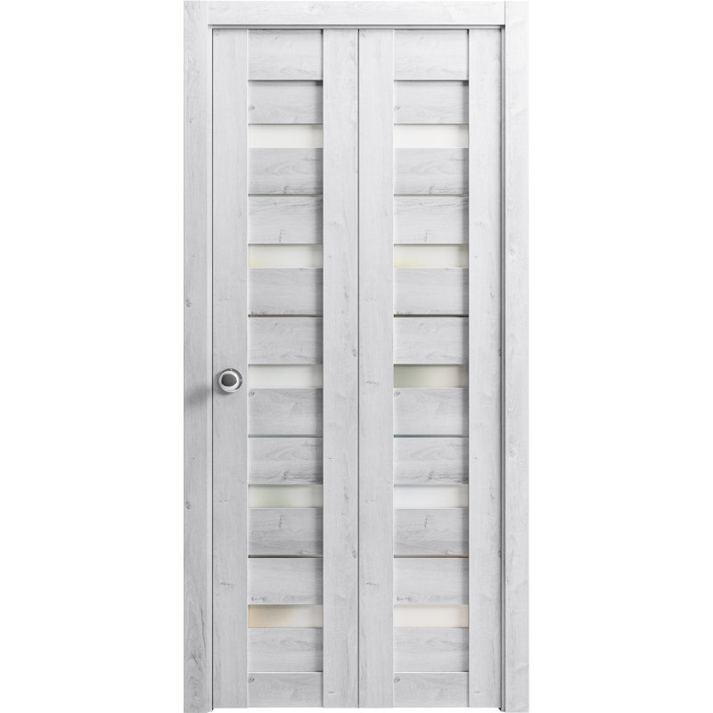 Portes d'armoire coulissantes pliantes 30 x 84 Quadro 4445 Blanc nordique avec verre dépoli, rails robustes, moulures, garnitures, quincaillerie, bois massif, portes de placard de chambre