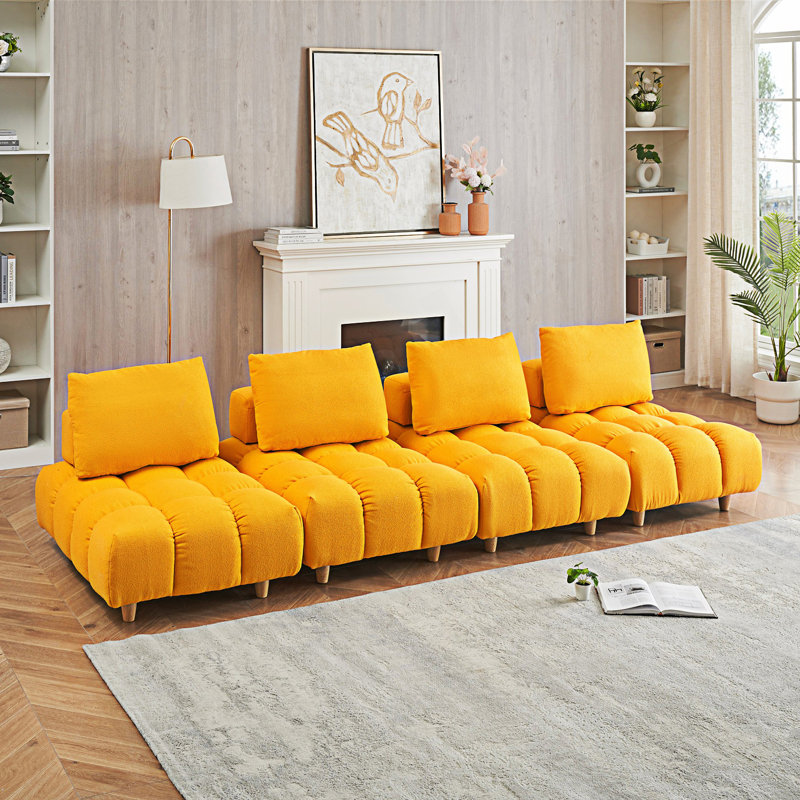 Canapé 2 places Mid-Century, Jaune, 4