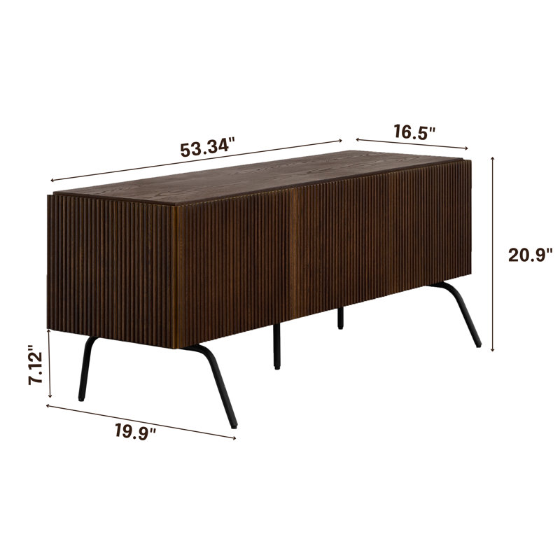 NTC Veil TV Stand with 3 Doors for TVs up to 60’’, Media Console with Vertical Groove Design and Metal Legs, Modern Entertainment Center for Living Room and Bedroom, Effortless Assembly