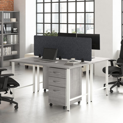 Bush Business Furniture Hustle 2 Person Computer Desk With Mobile File Cabinets, Power Grommets, And Privacy Screen