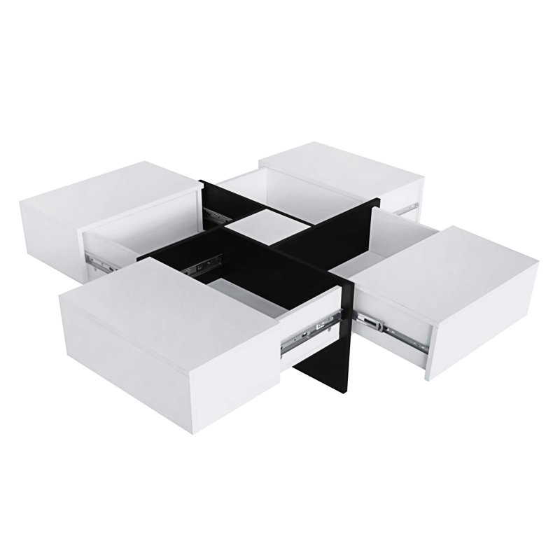 Table basse avec rangement Temel, Noir, Blanc