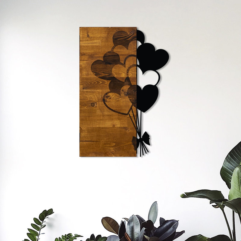 Stylish Decorative Wooden Wall Accessory, Walnut & Black, 15.4 x 22.8 inches | 50% Real Wood & 50% Metal, Thickness: 1.2 inches | Versatile Wall-Mountable Design, Unique Color Variations for Elegant Home Decor