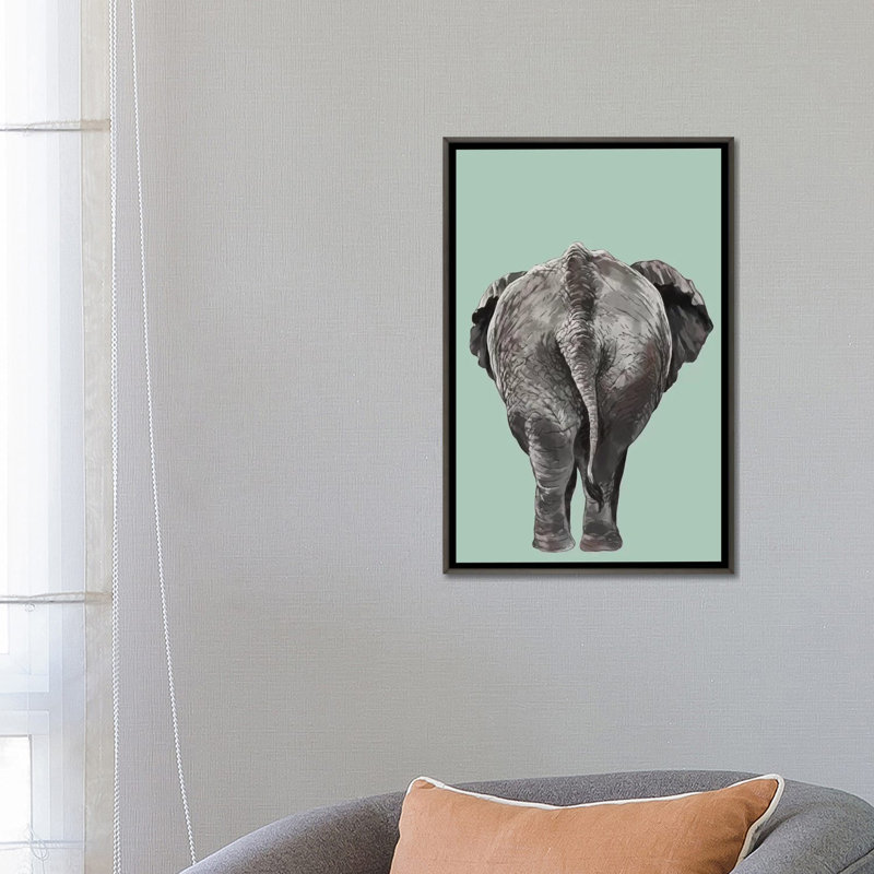 Art de bout éléphant, H 26 po x l 18 po x P 1,5 po, Toile encadrée de bois rustique foncé