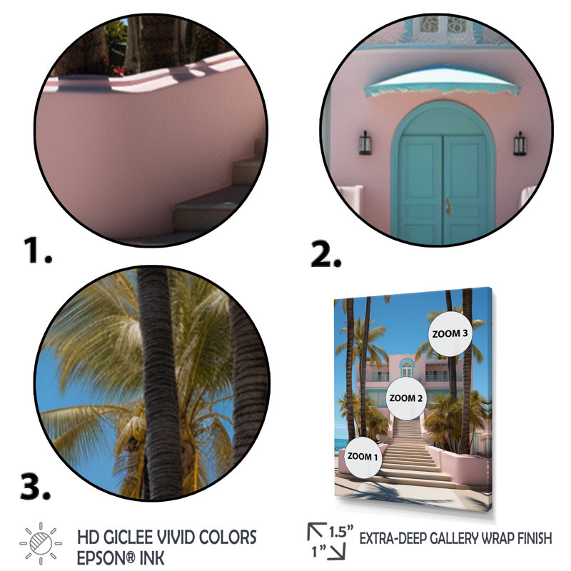 Laragh Miami, maison rose V, H 40 po x l 30 po x P 1,5 po, Cadre flottant noir