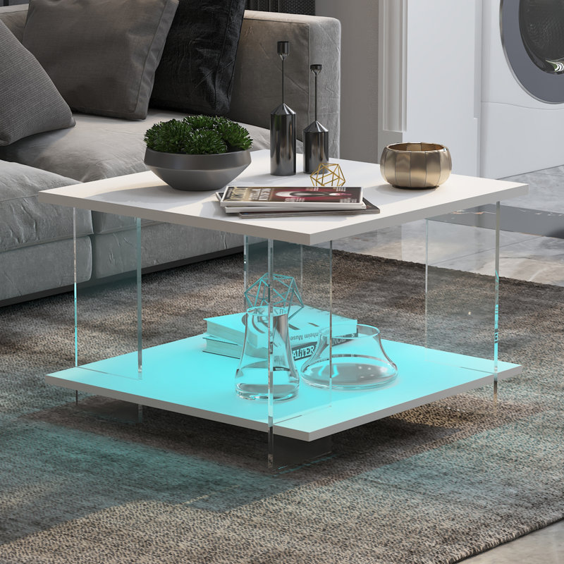 Table basse carrée en acrylique avec 16 lumières DEL Linay, Blanc