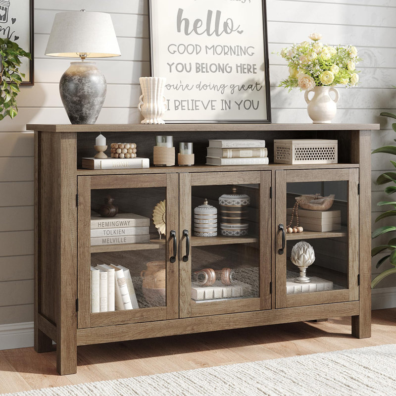 55.5" Sideboard Buffet Cabinet With Storage And 3 Glass Door