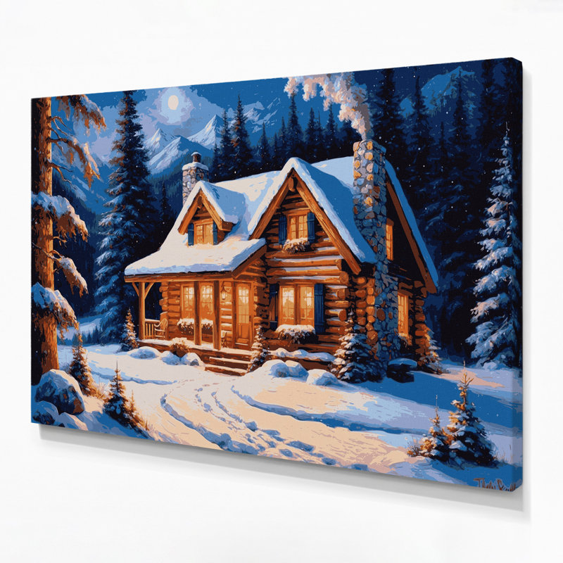Art mural sur toile, "Christmas Mountain Cabins", H 16 po x l 20 po