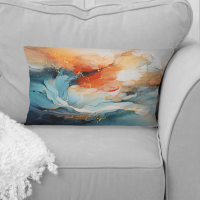 Teal Orange Bold Abstract Flow Collage II - Dams Printed Throw Pillow