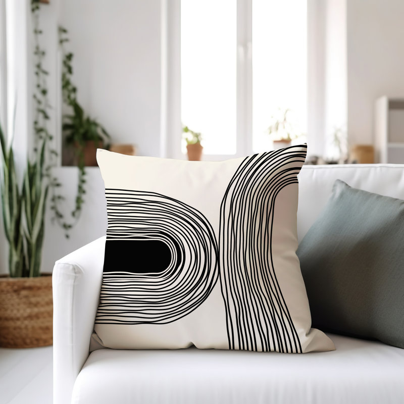 Coussin décoratif réversible intérieur / extérieur Cassie, H 17 po x l 17 po, Noir / crème / noir