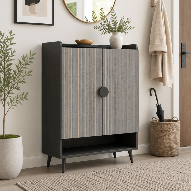 Armoire de rangement moderne pour chaussures, Black,Gray
